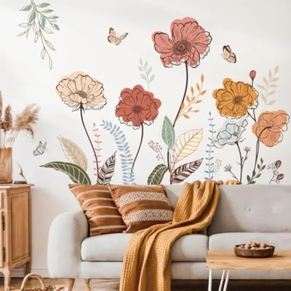 Boho Flower Wall Stickers Wildflower Floral Grass Wall Art