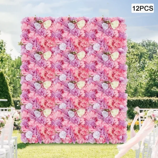 12PCS Flower Wall Panel 3D Artificial Flower Backdrop Wall for Wedding Terrace Garden Backyard
