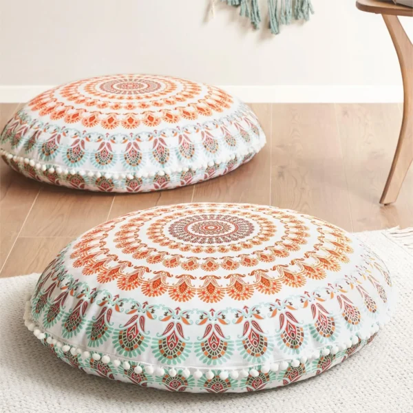 Boho Floor Pillows Set of 2, 32 Inch Large Round with Memory Foam for Yoga, Home Office, Dorm Room, Washable