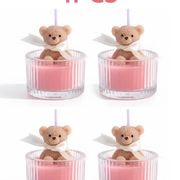 Scented Luxury Teddy Bear Soy Candle in Glass Jar with Ribbon