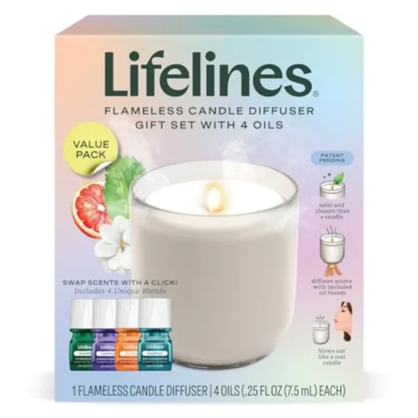 Flameless Candle Aromatherapy Essential Oil Diffuser with 4 Essential Oil Blends Value Pack