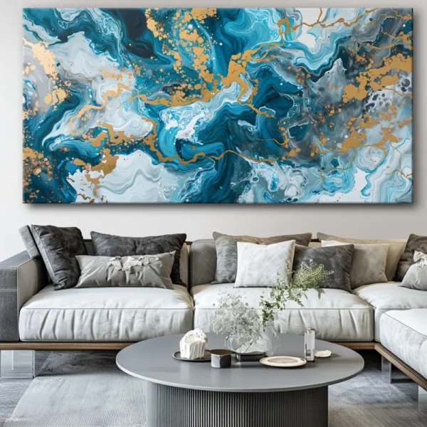 Canvas print poster blue abstract wall art painting - suitable for living room, bedroom