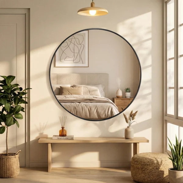 MCQ Round Wall Mirror 20 Inch to 30 Inch Shatterproof Design Bathroom Mirrors for Over Sink Wall Decor for Bathroom Entryway Bedroom