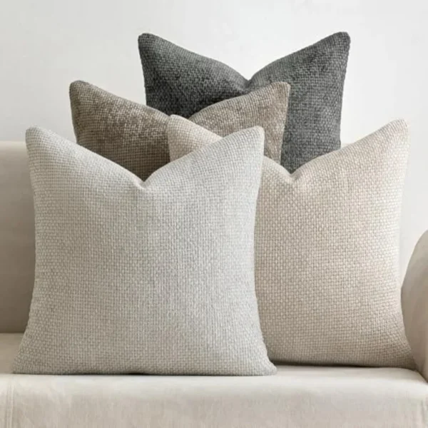 Pack of 4 Couch Throw Pillow Covers 18x18 Inch Neutral Soft Decorative Chenille Pillow Covers Farmhouse Boho Cushion Covers