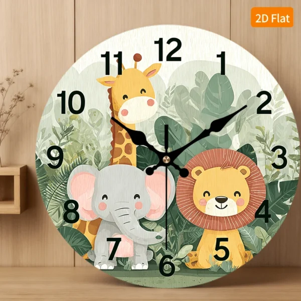 2D Flat. 1pc, Wooden Wall Clock: Jungle Animal Theme Clock, Creative Decorative Wall Art Silent Round Clock, 30.48 cm (AA Battery Not Included)