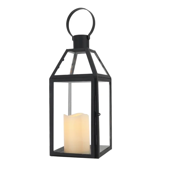 Black Decorative Lanterns 16“H Decorative Candle Lantern with Tempered Glass
